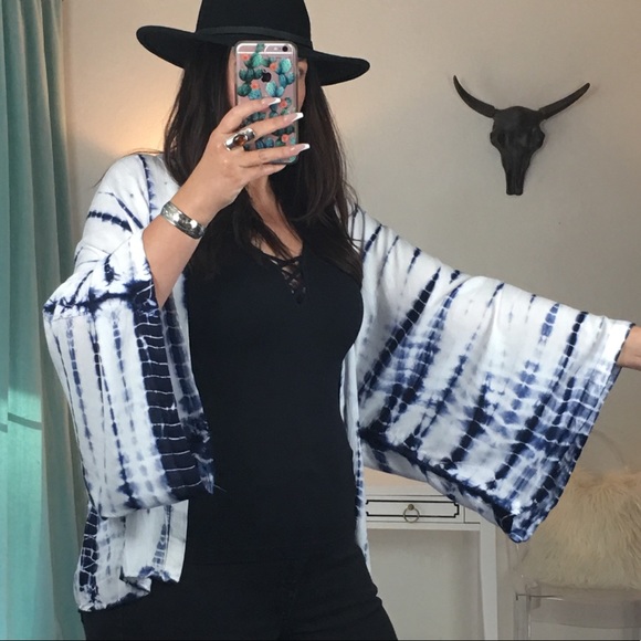 Jackets & Blazers - Tie-Dye Kimono Duster Statement Sleeve Duster 70s